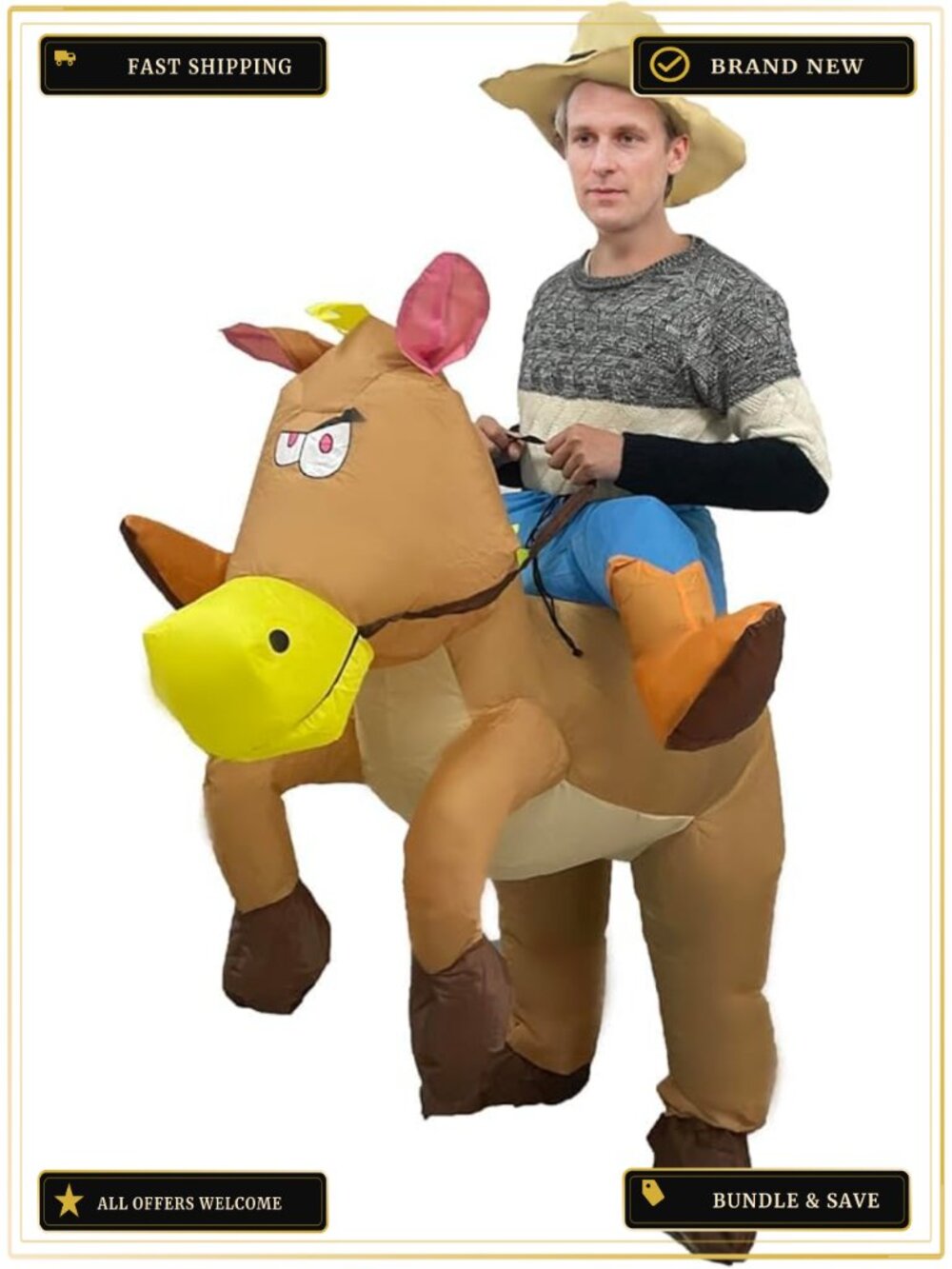 Inflatable Riding Horse Costume Adult Cowboy Halloween Polyester